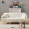 Cream White Convertible Folding Futon Sofa Bed ; Sleeper Sofa Couch for Compact Living Space.