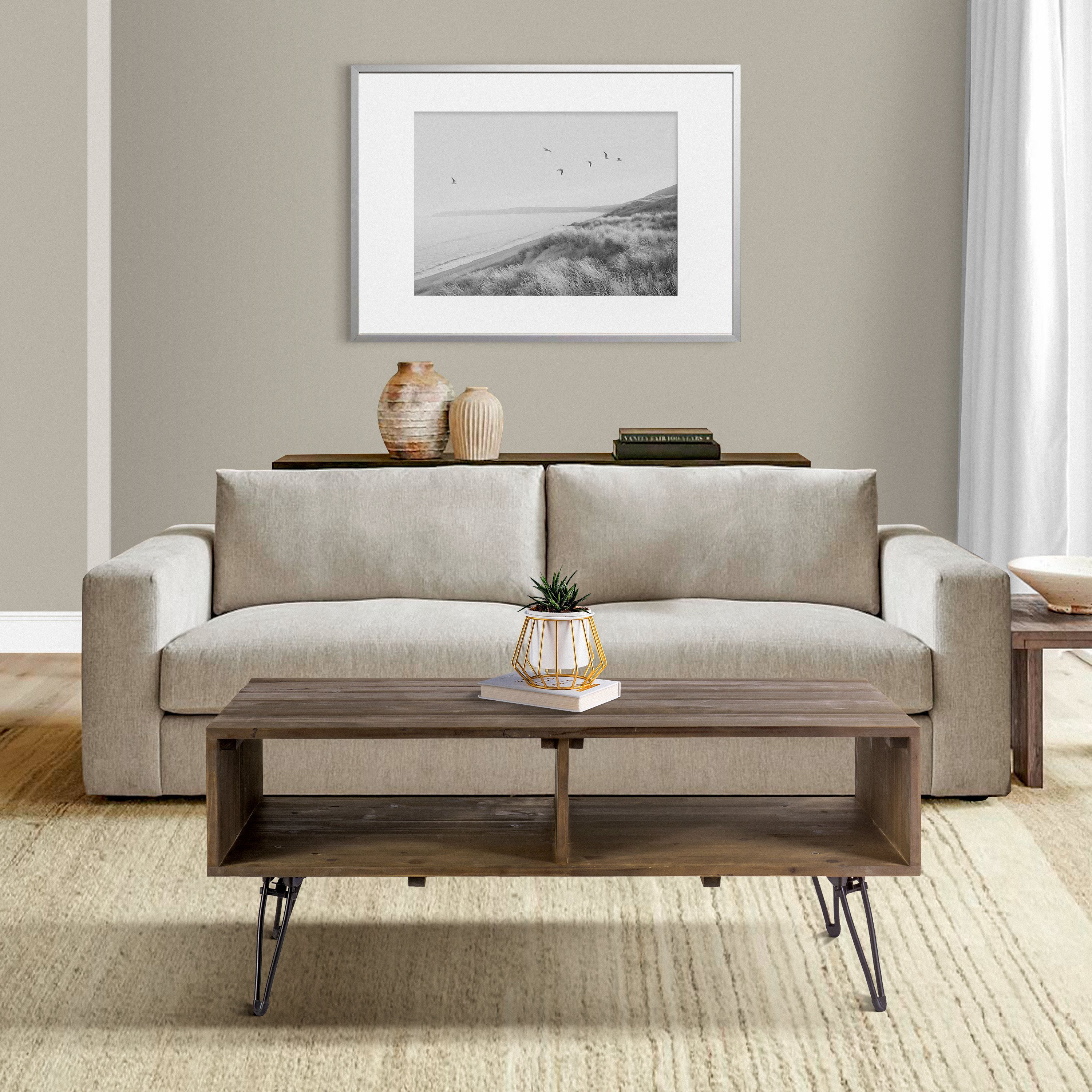 Betsy 42 Inch Reclaimed Wood Rectangle Farmhouse Coffee Table With Storage; Iron Legs; Natural Brown; DunaWest Betsy 42 Inch Reclaimed Wood Rectangle Farmhouse Coffee Table With Storage; Iron Legs; Natural Brown; DunaWest