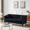 MH Modern Velvet Upholstered Sofa Couch; 3 Seat Tufted Back with Nail Arms with 2 pillows; Solid wood Legs; Sleeper Sofa for Living Room; Compact Livi