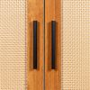 rattan door Bookshelf Display Case with drawer walnut finish Open Storage Shelves narrow bookcase