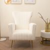 Velvet Accent Chair; Wingback Arm Chair with Gold Legs; Upholstered Single Sofa for Living Room Bedroom; White