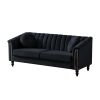 MH Modern Velvet Upholstered Sofa Couch; 3 Seat Tufted Back with Nail Arms with 2 pillows; Solid wood Legs; Sleeper Sofa for Living Room; Compact Livi