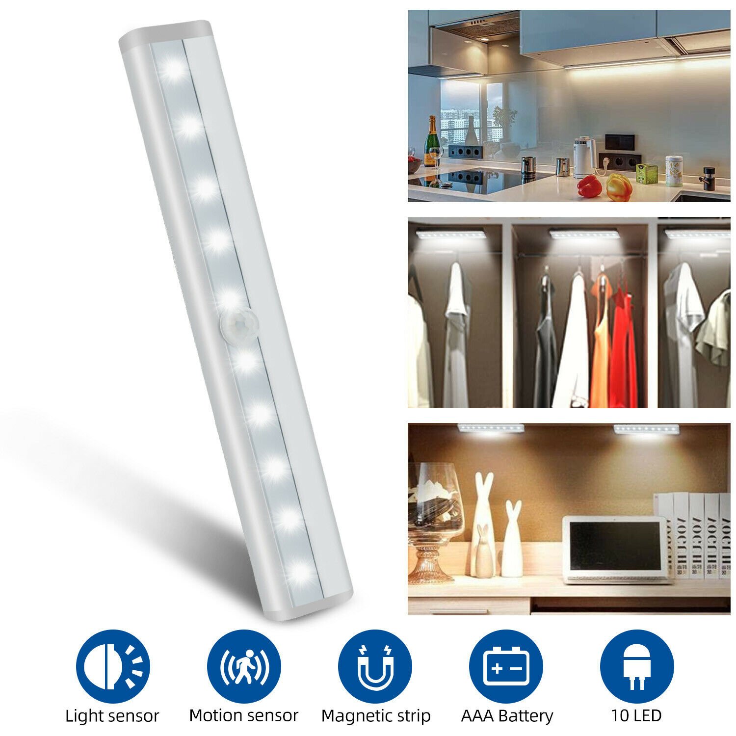 Wireless Motion Sensor Under Cabinet Closet LED Light Kitchen Counter Night Lamp Wireless Motion Sensor Under Cabinet Closet LED Light Kitchen Counter Night Lamp